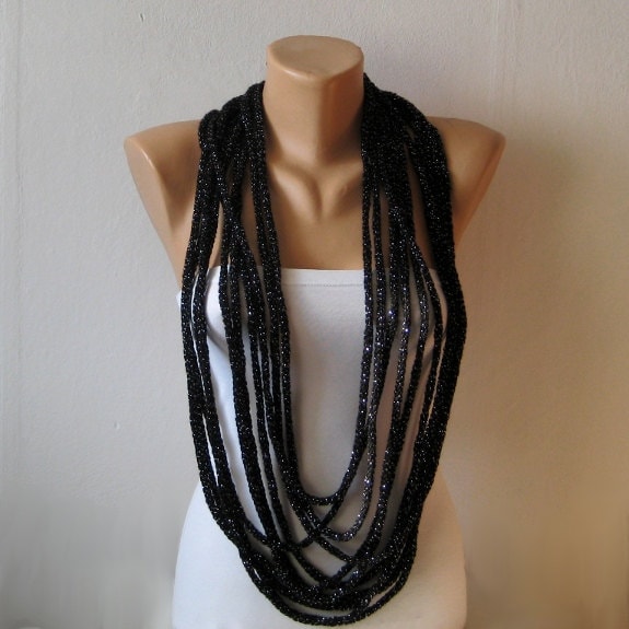 Infinity Glitter Schwarz Schal Collier Schleife Seil Halswärmer Vielseitig Gestrickt-Set Von Zwei Acryl/Lame Kreis Long Luxus Women Wo von dimana