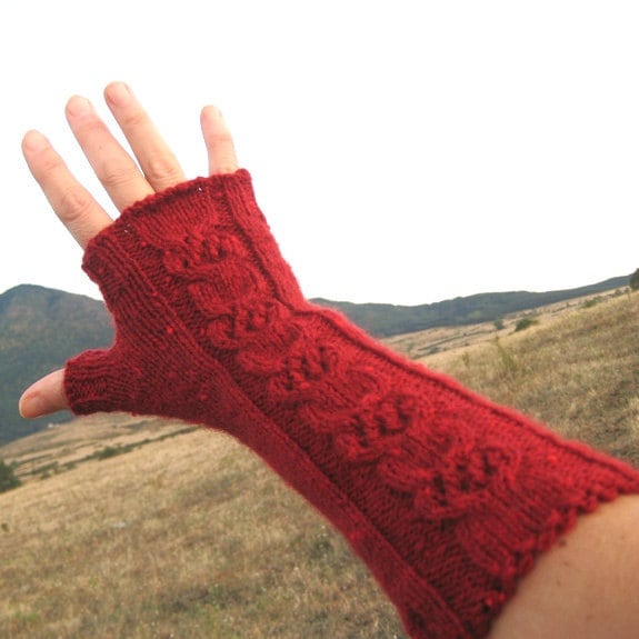 Kabel Von Hand Stricken Handschuhe, Lange Rote Fingerlose Spitze Wolle Fingerhandschuh, Winter Frauen Accessoire, Weihnachts-Geschenk-Idee von dimana