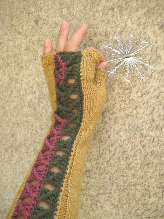 Lange Fingerlose Handschuhe, Strickspitze Fingerlose Herbstfarben Warme Rustikale Damen Winter Accessoires, Weihnachtsgeschenkidee von dimana