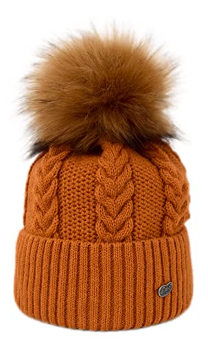 dimo accessoires - Damenmütze mit Umschlag in Felloptik - Modell Jessy (Cognac) von dimo accessoires