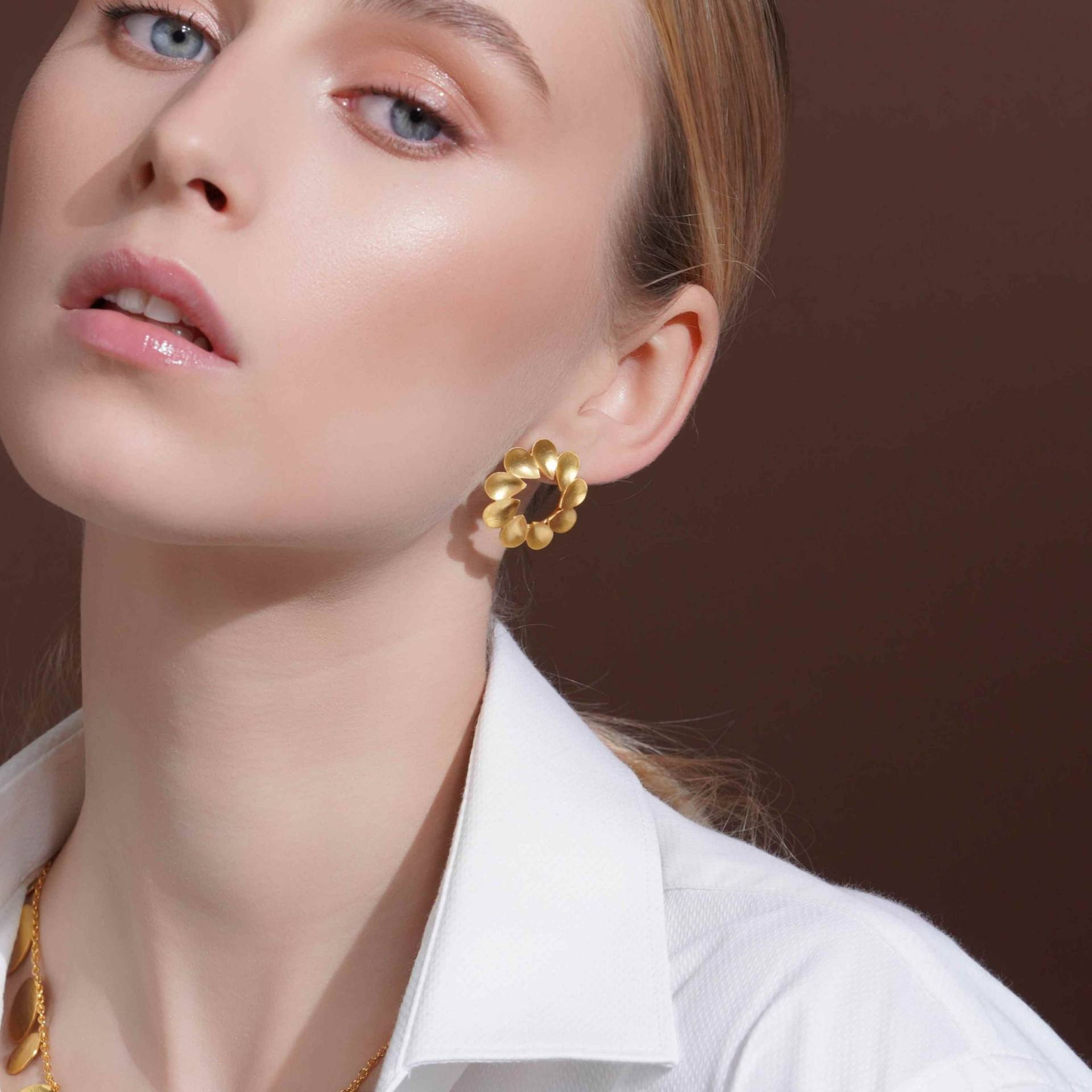 Gold Blumen Ohrringe Moderne Statement Einzigartige Runde Blütenblatt Blatt Jeden Tag Große Ohrstecker Geschenk Für Sie von dinaristore