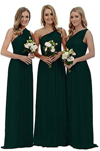 dinavian Damen One-Shoulder Chiffon Abend Party Ballkleid Abschlussball Hochzeit Brautjungfer Kleid, dunkelgrün, 36 von dinavian
