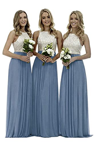 dinavian Damenkleid aus Chiffon, Spitze, formelles Kleid, lang, Abschlussball, Cocktailparty, Brautjungfer, Hochzeitskleid, slate blue, 40 von dinavian