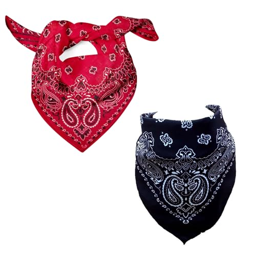 Dinghaole 2 Stück bandana kopftuch，Herren und Damen Kopftuch, Kopfbedeckung Haartuch 55x55cm (schwarz + rot) von dinghaole