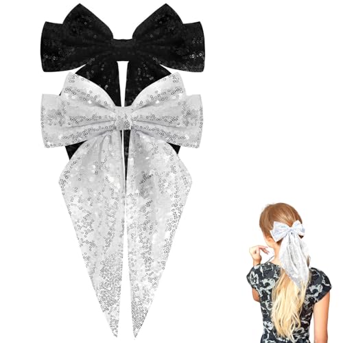Dinghaole 2 silberne und schwarze Haarschleifen für Frauen – glitzernde Haarspangen-Set – trendiges Haar-Accessoire – 1 Silber, 1 Schwarz – für Geburtstag und Weihnachten von dinghaole