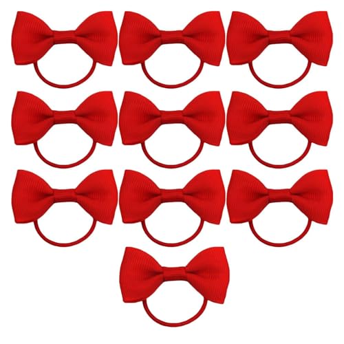 dinghaole 10 Stück Baby-Gummibänder, Accessoires pour Cheveux avec Nœuds Rouges, Pferdeschwanzhalter Haargummis Dünnes Band Cheer Cheerleading Head Styling Zubehör, Schule Haarschmuck von dinghaole