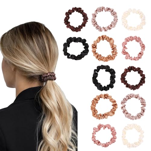 dinghaole 12 Stück Satin Haargummi Set, Seide Haarringe Satin Haargummi Klein, Elastische Haargummis Weiche Zopfgummis, Pferdeschwanzhalter Haargummis Satin Elastisch Weich für Mädchen und Damen von dinghaole