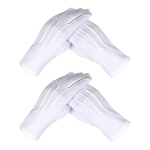 dinghaole 2 Paar Weiße Baumwollhandschuhe Herren, Uniform Handschuhe mit Druckknopf Weiße genähte Kostüm für Polizeibegleiter Parade Formelle Wache Hochzeit Smoking Driving von dinghaole