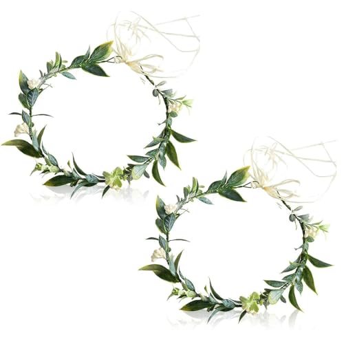 dinghaole 2 Stück Grüne Krone Blattkronen, Künstliche Blumenkrone, Boho Blattkronen Haarband für Frauen Mädchen, Braut Blattkronen Haarreif Stirnband, Hochzeits Party Kopfschmuck von dinghaole