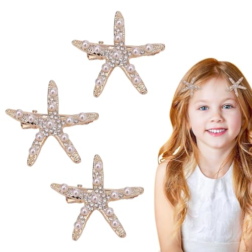dinghaole 3 Stück Seestern Haarspange, Starfish Shell Hair Clip, Seestern Deko Meerjungfrau-Haarnadel Muschel Haarschmuck Kopfschmuck Mädchen Blumenmädchen Zubehör Für Hochzeit von dinghaole