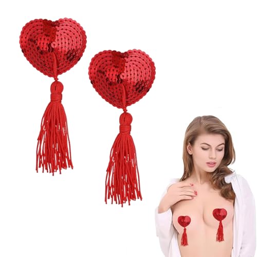 dinghaole Brustpaste selbstklebend Pasties Pailletten Nippel, Nippelpasten bedeckt Brustblätter Aufkleber, Herzförmiger Brust-BH mit Pailletten-Quaste, Paare Rollenspiel Kleidung Zubehör Fun Geschenke von dinghaole