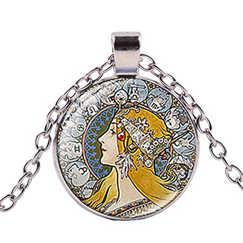 Exquisite Alphonse Mucha Halskette Vintage Jugendstil Kunst Malerei Kreativ Gedruckt Glas Kuppel Anhänger Halskette Frauen Schmuck von dingyue