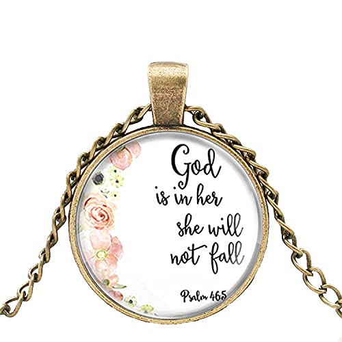 Halskette mit Bibelvers "God is in Her , She Will Not Pall" Design, Glaskuppel, Schwarz, für Herren und Damen, Schmuckzubehör, Geschenk von dingyue