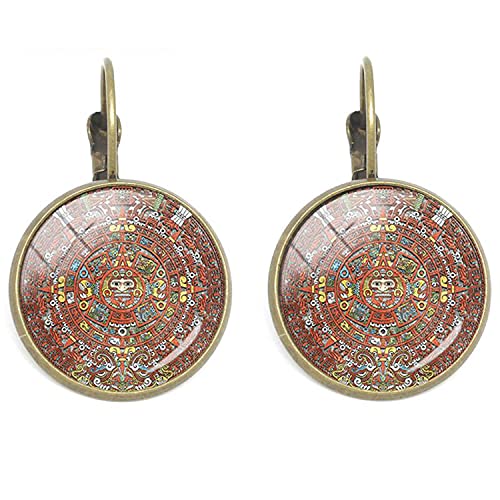 Modische Maya-Kalender-Clip-Ohrringe, Sri Yantra, Mandala-Ohrklemme für Frauen, geometrischer Vintage-Schmuck von dingyue