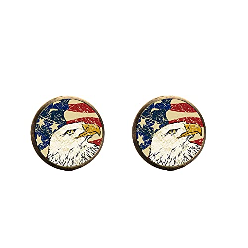 Persönlichkeit US-Flagge Ohrstecker Mode USA Tiere Adler Muster Glas Cabochon Runde Mini Ohrstecker für Männer Frauen von dingyue