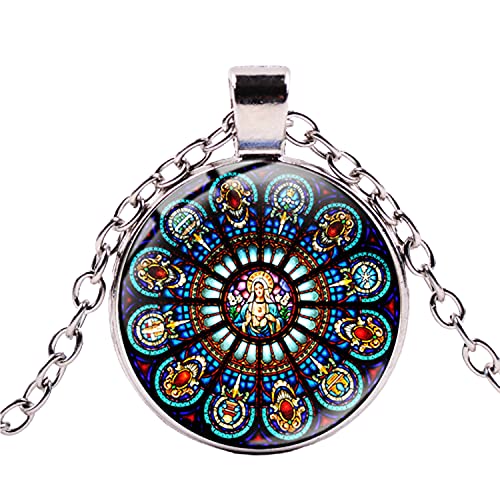 Romantische The Rose Fenster-Halskette Notre Dame de Paris Kunstbild Cabochon Glas Gliederkette Halsketten Gothic Stil Schmuck von dingyue