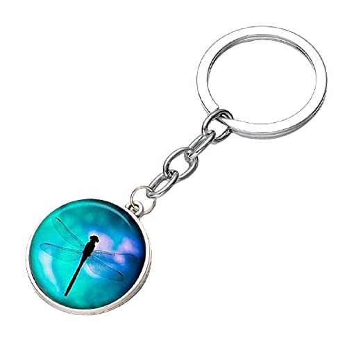 Vintage Blue Libelle Schlüsselanhänger Frauen Tasche Charm Auto Schlüsselanhänger handgefertigt Foto Glas Cabochon Anhänger Schlüsselanhänger Halter Schmuck von dingyue