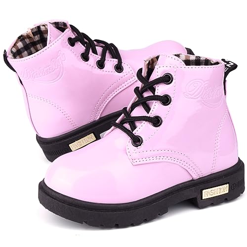 dinimigi Kinder Boots Mädchen Stiefel Rutschfeste Boots Baby Reißverschluss Komfortabel Halbstiefel Schnürstiefel Mode Lederstiefel Rosa Ohne Plüsch von dinimigi