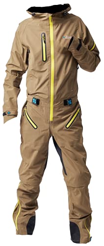 dirtlej dirtsuit core edition sand/yellow, einteiliger Matschoverall für Mountainbiker Herren, zip-off-Hose bis Knie, (L) von dirtlej