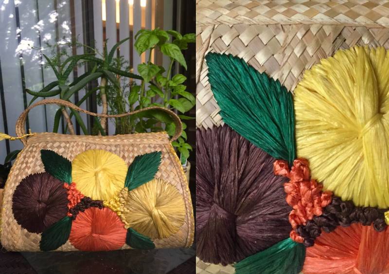 Vintage 1960Er Jahre Rattan Geldbörse Raffia Blumen Motiv - Tropisch Hawaiian von dirtycityvintage