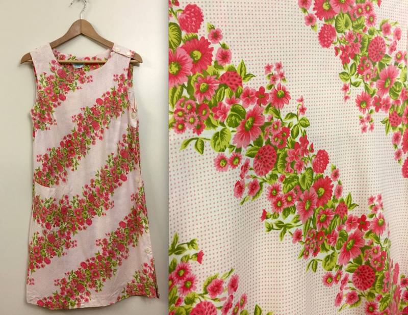 Vintage 1960S Milgrim Floral & Polka Dot Etuikleid Small/Medium - Hauskleid Duster von dirtycityvintage