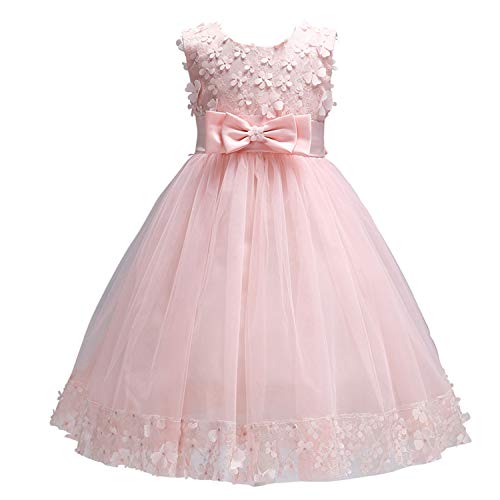 Discoball Mädchen Kleid Tüll Blumenmädchenkleider für Party Brautjungfer Hochzeit, Farbe: Pink, 3-4 Jahre von discoball