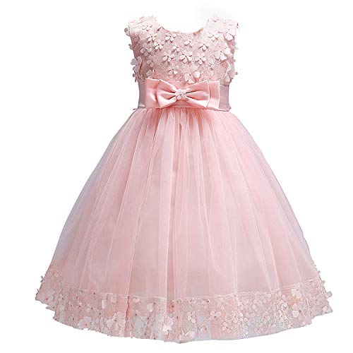Discoball Mädchen Kleid Tüll Blumenmädchenkleider für Party Brautjungfer Hochzeit, Farbe: Pink, 7-8 Jahre von discoball