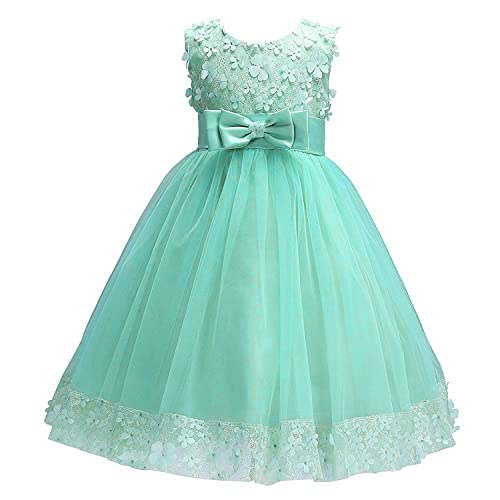 Discoball Mädchen Kleid Tüll Blumenmädchenkleider für Party Brautjungfer Hochzeit, #Grün, 2-3 Jahre von discoball