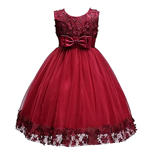 Discoball Mädchen Kleid Tüll Blumenmädchenkleider für Party Brautjungfer Hochzeit, Rot, 5-6 Jahre von discoball