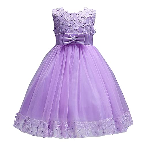 Discoball Mädchen Kleid Tüll Blumenmädchenkleider für Party Brautjungfer Hochzeit, violett, 7-8 Jahre von discoball