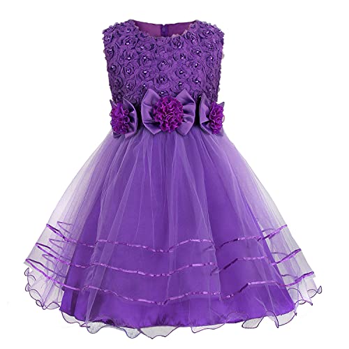 discoball Mädchen Prinzessin Kleid Rose Blume Fliege Partykleid Tüll Hochzeitskleid Brautjungfer Taufe Elegantes formelles Kleid für Mädchen von discoball