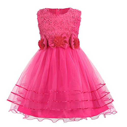 discoball Mädchen Prinzessin Kleid Rose Blume Fliege Partykleid Tüll Hochzeitskleid Brautjungfer Taufe Elegantes formelles Kleid für Mädchen von discoball