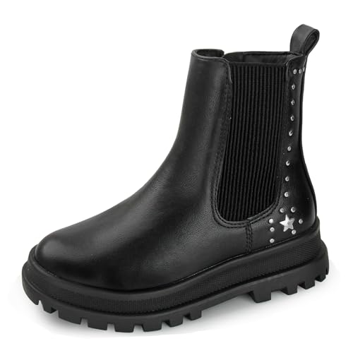 Discoball Mädchen Stiefel Kinder Stiefelschuh Schwarz Chelsea Boot Runde Zehen Winter Schneeschuhe mit seitlichem Reißverschluss für Mädchen, Schwarz , 32 EU von discoball