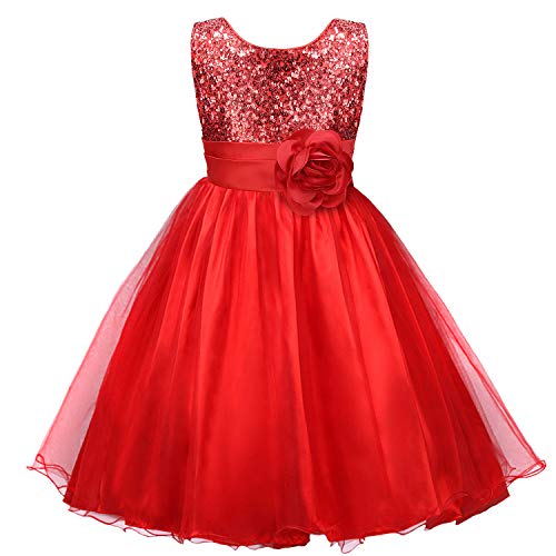 discoball Mädchen Kleid Pailletten Blumen Kleider Kinder Festkleid Spitzenkleid Prinzessin Hochzeit Brautjungfer Party Kostüm Ärmellos Tüll Taufkleid Kommunionkleid von discoball