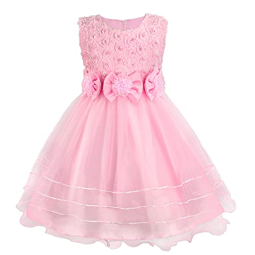 discoball Mädchen Prinzessin Kleid Rose Blume Fliege Partykleid Tüll Hochzeitskleid Brautjungfer Taufe Elegantes formelles Kleid für Mädchen von discoball