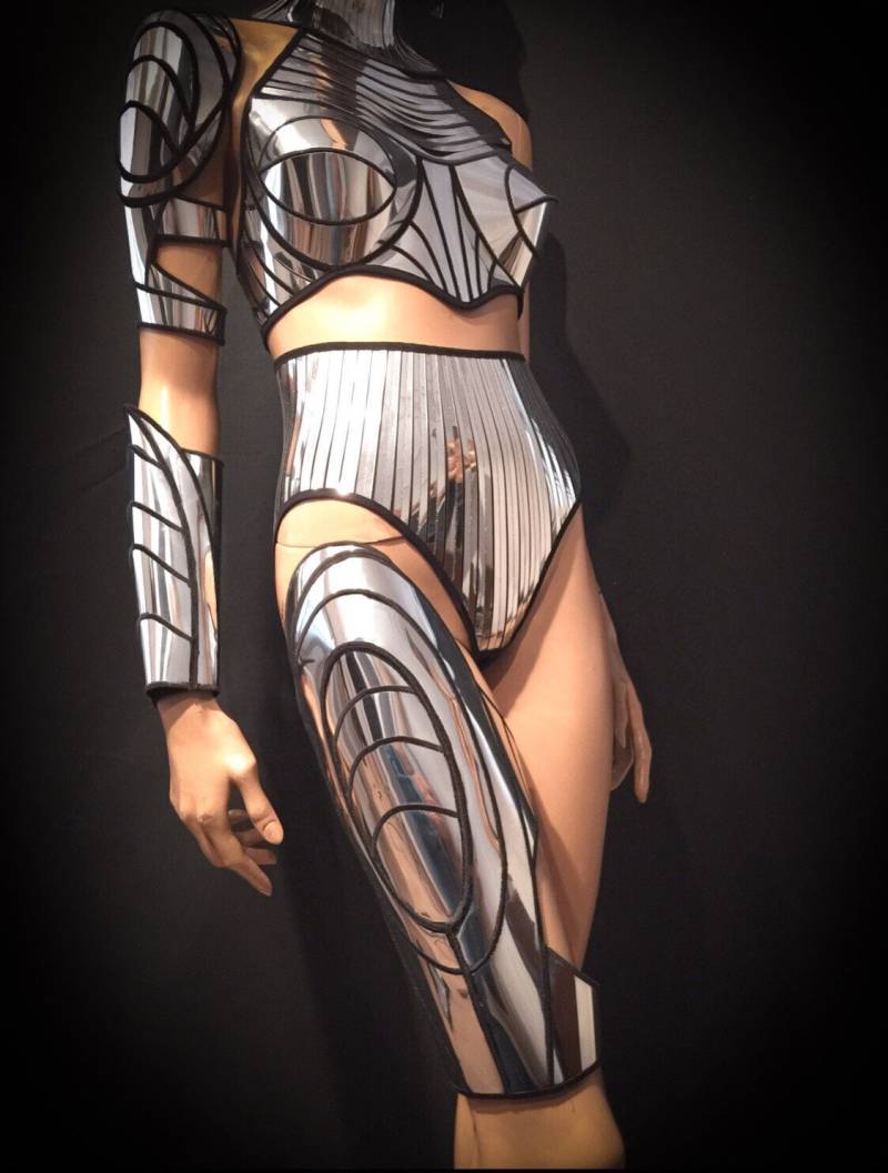 Spiegel Pvc Cyborg Oberschenkelschutz Roboterbein Kostüm von divamp