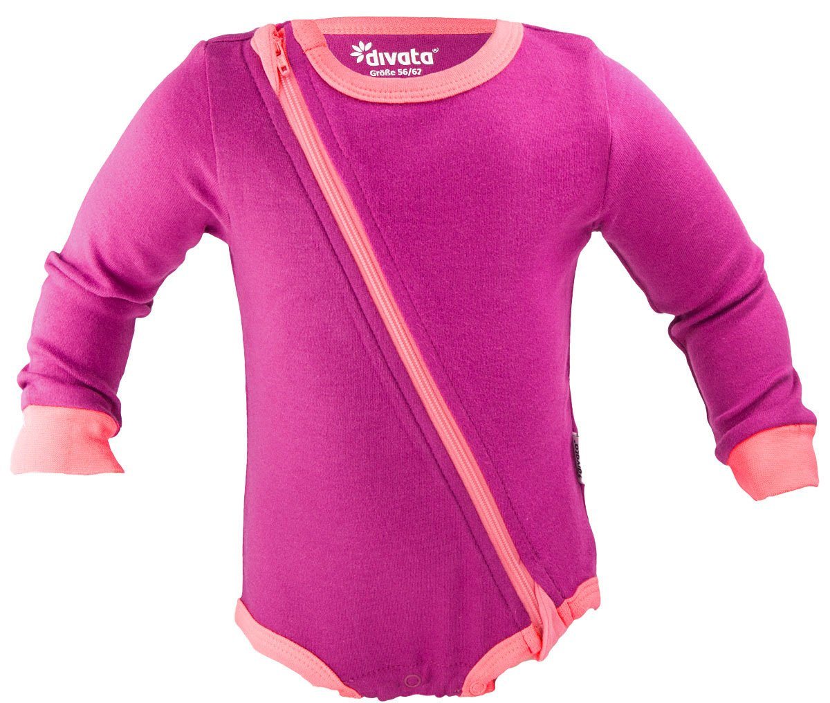 divata Wickelbody divata Langarm Zipperbody, mitwachsend - Wickelbody mit Zipper statt Knöpfe - Mädchen Baby Body - extra entspanntes an- und ausziehen - Frühchen Kleidung ab Gr. 44 von divata