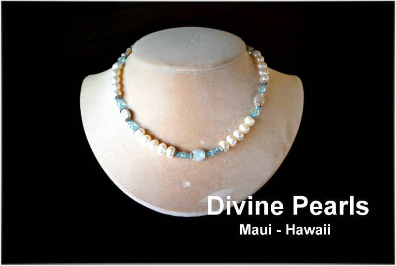 Schöne Süsswasserperlen & Slovaski Kristalle Halskette .hand Gemacht. Sterling Silber von divinepearls