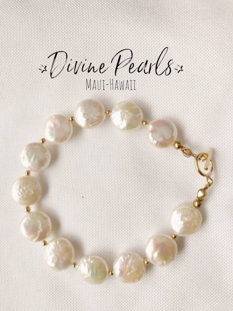 Süßwasserperlen Münze Armband Und 14Kgf.perfect Hochzeit von divinepearls