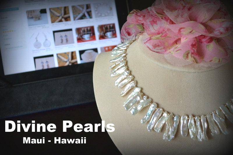 Wunderschöne Weiße Biwa Perlen Halskette. Perfekte Hochzeit von divinepearls