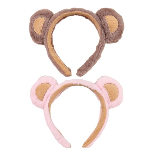 2 Stück lustige Bärenohren-Haarreifen Cartoon Plüsch Haarband Musik Festival Kopfbedeckung weibliches Gesicht waschen Stirnband für den täglichen Gebrauch von divuukyi