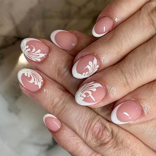 24 Stück kurze künstliche Nägel mit französischen Spitzen-Designs, zum Aufkleben auf Nägel, einfach anzubringen und zu entfernen, für stilvolle Frauen 24 Stück kurze künstliche Nägel mit französischen Spitzen-Designs, zum Aufkleben auf Nägel, einfach anzubringen und zu entfernen, für stilvolle Frauen von divuukyi