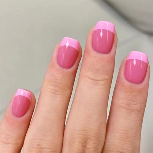 24 Stück kurze quadratische Nägel zum Aufdrücken, französische künstliche Nägel, Acryl, künstliche Nägel, zum Aufkleben auf Nägel für Frauen von divuukyi