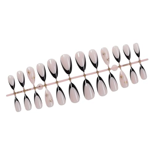 24 Stück schwarze French Tip Press on Nails mit Stern Designs Stick on Nails Kunstnägel für modische Frauen von divuukyi