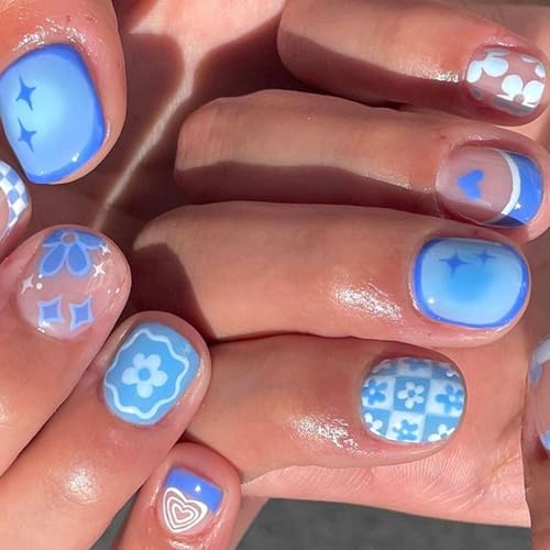 24 quadratische Nägel zum Aufdrücken, glänzende Designs, französische künstliche Nägel, Acryl, künstliche Nägel, zum Aufkleben auf Nägel, für Damen von divuukyi