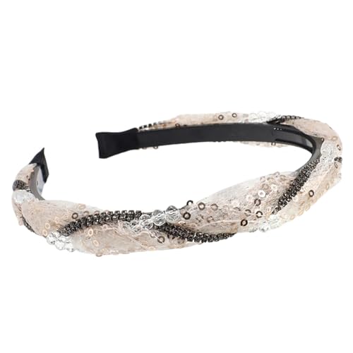 Pailletten-Spitzen-Haarreif für Damen, koreanisches Strass-Stirnband, rutschfest, süßes Haarband, Freizeitkleidung, Netz-Kopfbedeckung von divuukyi