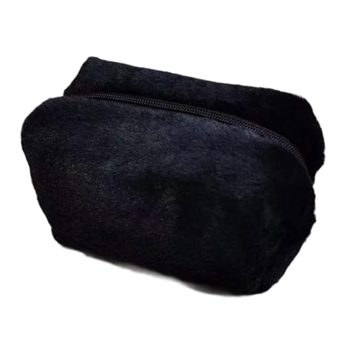 Plüsch-Kosmetiktasche für Frauen unterwegs mit einfachen, aber eleganten Looks für alle Ihre Make-up-Bedürfnisse, Schwarz von divuukyi