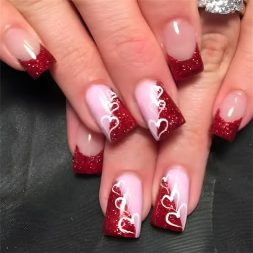 Quadratische Nägel, künstliche Nägel, zum Aufkleben, zum Aufkleben, künstliche Nägel, für Damen und Mädchen von divuukyi