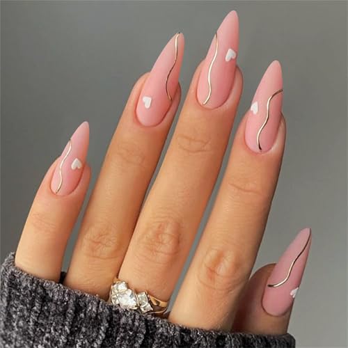 Stilettos Mandel Press on Nails Valentine French Fake Nails Acryl Künstliche Nägel Kleber auf Nägel Frauen von divuukyi