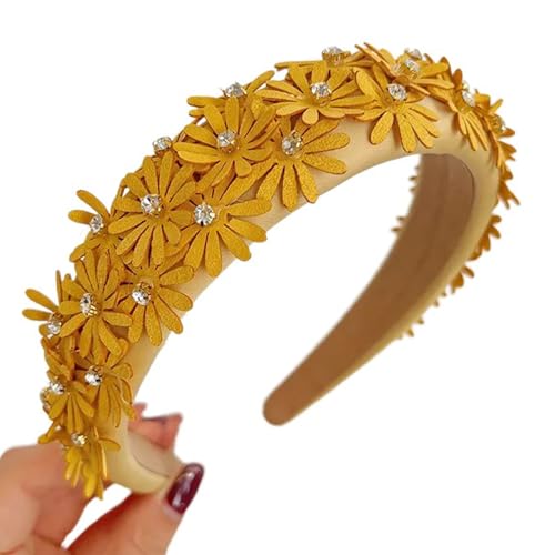 Stoff-Blumen-Stirnband für Damen, rutschfest, HighSkull-Stirnband, Strass, Blumen-Haarband, Mädchen, Haarreif für Damen, Haarschmuck Stoff-Blumen-Stirnband für Damen, rutschfest, HighSkull-Stirnband, Strass, Blumen-Haarband, Mädchen, Haarreif für Damen, Haarschmuck von divuukyi